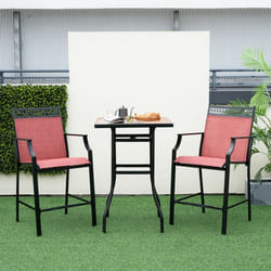 COSTWAY Lot de 2 Chaises de Jardin en Tissu avec Repose-pieds Dossier Haut & Accoudoirs pour Piscine Porche Balcon Patio Rouge