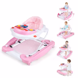 Trotteur Bébé Musical Pliable 6 en 1 COSTWAY-Plateau à Musique Amovible-Siège Rembourré-Anti-Renversement-Hauteur Réglable-Ro ...