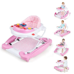 Trotteur Bébé Musical Pliable 6 en 1 COSTWAY-Plateau à Musique Amovible-Siège Rembourré-Anti-Renversement-Hauteur Réglable-Rose