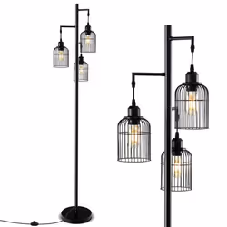 Lampadaire Industriel en Métal 169CM COSTWAY-3 Abat-jours Forme de Cage-Interrupteur au Pied-E27 60WAmpoule non incluse-Burea ...