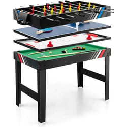 Table Multi-jeux 4 en 1 COSTWAY-Table de Baby-FootBillardPing PongHockey-125 x 97 x 83 cm-Accessoires Complets-Jeux à Domicile