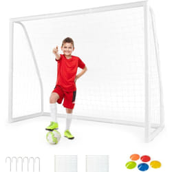Costway - But de Football Exterieur, Cage de Foot avec Filet Résistant aux Intempéries et Cadre upvc Piquets de Sol et Cônes de Football, pour