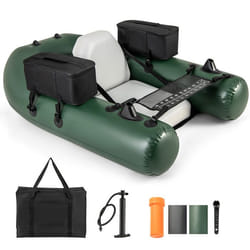 Bateau de Pêche Gonflable COSTWAY-3 Chambres à Air-Règle à Poisson-2 Poches de Rangement-Pompe-Sac de Transport-100 KG-Camouflage