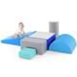 6 PCS Blocs de Construction Enfants en Mousse EPE COSTWAY-Housse en PU-Parcours Motricité-Fermeture Clair-Formes Différentes-Bleu