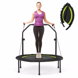 Trampoline Fitness COSTWAY-D. 101cm-Main Courante Réglable-2 Bandes de Résistance-Charge 150 kg-6 Pieds-Intérieur/Extérieur-V ...