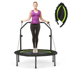 Trampoline Fitness COSTWAY-D. 101cm-Main Courante Réglable-2 Bandes de Résistance-Charge 150 kg-6 Pieds-Intérieur/Extérieur-Vert