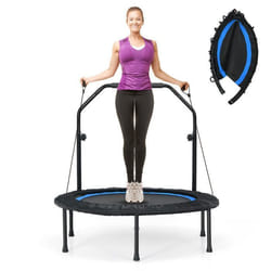 Trampoline Fitness COSTWAY-D. 101cm-Main Courante Réglable-2 Bandes de Résistance-Charge 150 kg-6 Pieds-Intérieur/Extérieur-Bleu