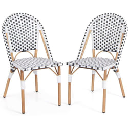 Costway - Chaise Exterieur Lot de 2, Fauteuil de Jardin en Rotin, Design Cannage, Cadre en Métal, Chaise de Jardin sans Accoudoirs, Motif à Carreaux