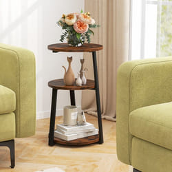 COSTWAY Table Basse Rond à 3 Niveaux Table dAppoint avec Patins Réglables Table de Chevet Industrielle pour Salon Chambre Bureau