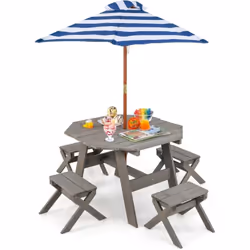 À propos de cet article 【Table de Pique-nique d'Extérieur】Cette table octogonale en bois enfants est livrée avec un parasol e ...
