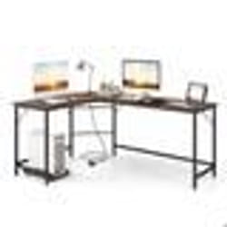 COSTWAY Bureau d’Angle de 168 x 125cm avec Support UC 2 Prises Électriques et Port USB & Type C Cadre en Métal Robuste Marron