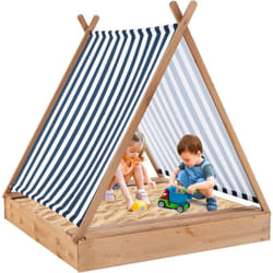 Costway - 2 en 1 Bac à Sable en Bois Enfant avec Toit Amovible & 2 Bancs, Bac à Sable Extérieur avec Conception sans Fond, Charge 100kg de Chaque