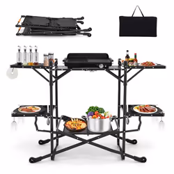 COSTWAY Table de Camping Portable Pliable 4 Tablette dAppoint Sac de Transport Station Cuisine pour Pique-nique Barbecue Voya ...