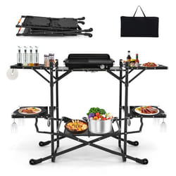 COSTWAY Table de Camping Portable Pliable 4 Tablette dAppoint Sac de Transport Station Cuisine pour Pique-nique Barbecue Voyage