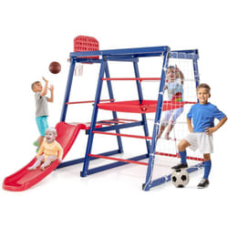 Costway - 7 en 1 Aire de Jeux en Métal avec Toboggan & Panier de Basketball, Jouet d'Escalade Montessori pour Intérieur Extérieur, Charge 120kg pour