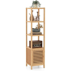 Costway - Armoire Haute en Bambou, Armoire de Rangement de Salle de Bain, 3 Compartiments Ouverts, Étagères à Lattes, pour Salle de Bain, Couloir,