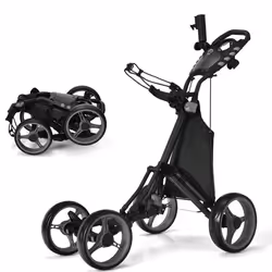 Chariot de Golf 4 Roues Pliable à Pousser ou à Tirer COSTWAY-Sac Imperméable-Frein à Pied-Porte-ParapluiePoignée