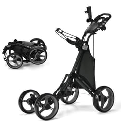 Chariot de Golf 4 Roues Pliable à Pousser ou à Tirer COSTWAY-Sac Imperméable-Frein à Pied-Porte-ParapluiePoignée
