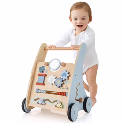 COSTWAY Chariot de Marche en Bois avec Centre Multi-activités et Rangement Jouet Montessori Bords lisses pour Enfant 3 An+