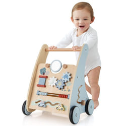 COSTWAY Chariot de Marche en Bois avec Centre Multi-activités et Rangement Jouet Montessori Bords lisses pour Enfant 3 An+