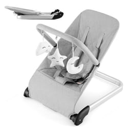 COSTWAY Transat Bébé Pliable-de la Naissance à 6 Mois-9KG-Barre de Jouets-Housse en Tissu Amovible-Base en Aluminium Léger-Gris
