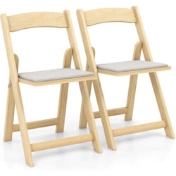 Costway - Lot de 2 Chaises de Salle à Manger, Chaise de Cuisine Pliable avec Pieds en Bois d'Hévéa et Siège Rembourré, Aucun Assemblage Nécessaire,