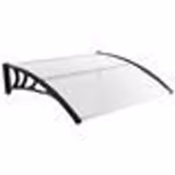 COSTWAY Auvent Marquise de Porte et Fenêtre 122 x 99 cm-en Polycarbonate Transparent-Protection contre SoleilPluieNeige-Noir