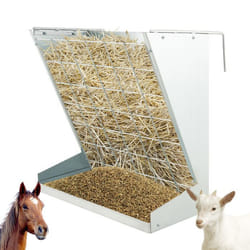COSTWAY Distributeur de Foin et Grains 2-en-1 Distance Ajustable Râtelier à Foin à Suspendre 83L pour Cheval Mouton Vache Cochon