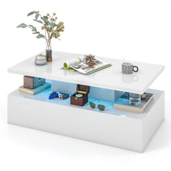 COSTWAY Table Basse Lumineux à 2 Niveaux Couleurs de Lumière LED Réglables Luminosité Réglables Télécommande Blanc Brillant