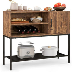 Costway - Buffet Cuisine, Meuble de Bar à Vin avec Cassier à Vin & Étagères de Rangement, Armoire en Bois avec Cadre Métallique pour Salle à Manger,