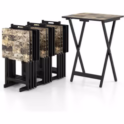 À propos de cet article 【Design pliant gain de place】Cet ensemble de 4 tables d'appoint en bois peut être rapidement plié pou ...