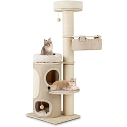 Costway - Arbre à Chat 154 cm, Tour Chat Griffoir, Poteaux à Griffer 14 cm, Tour pour Chat Interieur avec 2 Plateformes, 2 Pompons Suspendus en