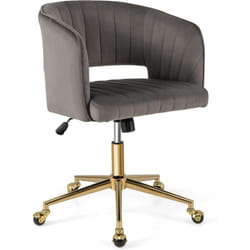 Costway - Fauteuil de Bureau en Velours avec 5 Roues Universelles, Chaise de Bureau Inclinable, Hauteur Réglable, Rembourrée Pivotante, Forme de