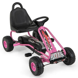 Kart à Pédales pour Enfants COSTWAY Siège RéglableVolant&Frein à Main pour lExtérieur Garçons&Filles 3-6 Ans 92x50x53CM Rose