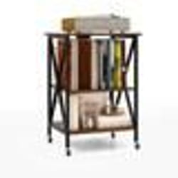 Meuble de Rangement Tourne-disque COSTWAY Station de Charge Intégrée&Table dAppoint en Métal pour Bureau&Salon 45x40x34CM Marron