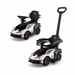 Voiture à Pousser 3 en 1 pour Enfants 12-36 Mois COSTWAY Licence Lamborghini Poignée&Volant&Garde-corps&Klaxon 86x40x905CM Bl ...