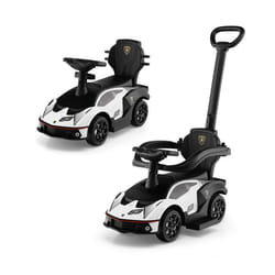 Voiture à Pousser 3 en 1 pour Enfants 12-36 Mois COSTWAY Licence Lamborghini Poignée&Volant&Garde-corps&Klaxon 86x40x905CM Blanc