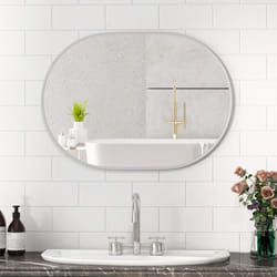 Costway - Miroir Salle de Bain 70,5 x 50,5 cm, Miroir Mural Ovale, Miroir Maquillage, Supports Muraux, Cadre en Aluminium, Grand Miroir Mural pour