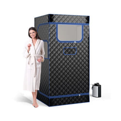 Tente Sauna Vapeur Portable COSTWAY Générateur de Vapeur de 3 L&Télécommande&Masseur de Pieds en Bois 91x91x183CM Noir