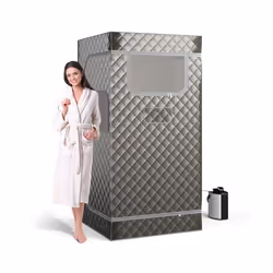 Tente Sauna Vapeur Portable COSTWAY Générateur de Vapeur de 3 L&Télécommande&Masseur de Pieds en Bois 91x91x183CM Gris