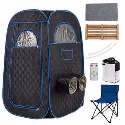 Sauna à Vapeur Portable COSTWAY-3L 1 000W-pour 1-2 Personnes-9 Niveaux Température-Chaise Pliable-Masseur de Pieds-Minuterie- ...