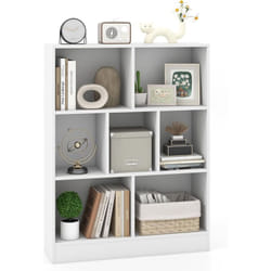 Costway - Bibliothèque Etagère à 7 Cases, Meuble de Rangement avec 2 Kits Anti-basculement, Etagère d'Affichage en Bois de 80 cm, pour Salon,