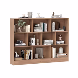 Bibliothèque de Rangement à 3 Niveaux COSTWAY-140 x 24 x 104 CM-10 Cubes Ouverts-Kit Anti-Basculement-Capacité Max 170 KG-Nat ...
