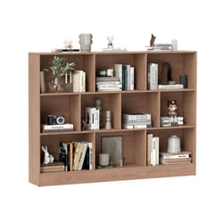 Bibliothèque de Rangement à 3 Niveaux COSTWAY-140 x 24 x 104 CM-10 Cubes Ouverts-Kit Anti-Basculement-Capacité Max 170 KG-Naturel