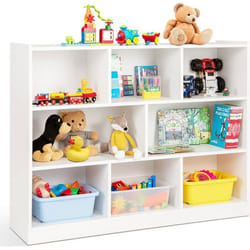 Étagère Bibliothèque à 3 Niveaux COSTWAY-122 x 32 x 93cm-8 Cubes Ouverts de Rangement-Pied Antidérapant-Capacité Max 220 KG-Blanc