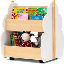 Costway - Bibliothèque Enfants en Bois avec Forme d'Arbre, Étagère de Rangement Jouets avec 4 Roues Universelles, Organisateur à 2 Niveaux pour