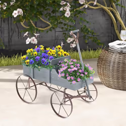 COSTWAY Brouette Décorative en Bois avec Roues 2 Compartiments à Planter et Poignée Charge 15 kg pour Cour Jardin Véranda Gri ...