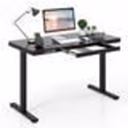 Bureau Électrique Assis-debout 120x60x73-118CM COSTWAY Tiroir Hauteur Réglable Plateau en Verre Trempé Prises USB Type-C Noir