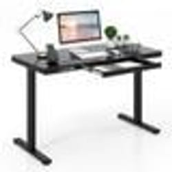 Bureau Électrique Assis-debout 120x60x73-118CM COSTWAY Tiroir Hauteur Réglable Plateau en Verre Trempé Prises USB Type-C Noir