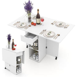 Costway - Table Pliante Cuisine, Table Pliante Interieure avec 1 Tiroir et 2 Etagères, Table Extensible pour 4 Personnes, Table Rabattable, Gain de